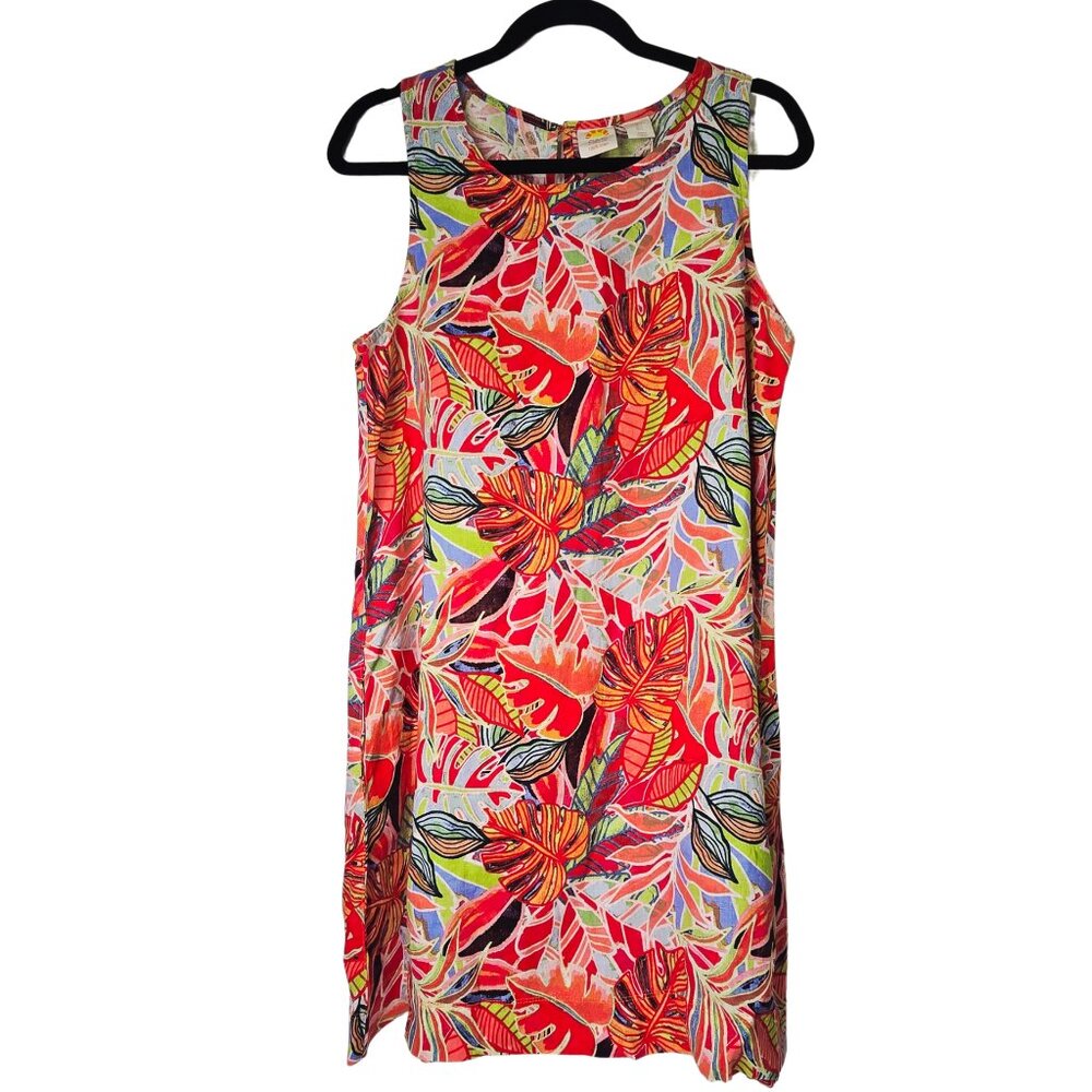 Tropicalcore C&C 100&% Linen Mini Dress L Colorful NWT Pockets